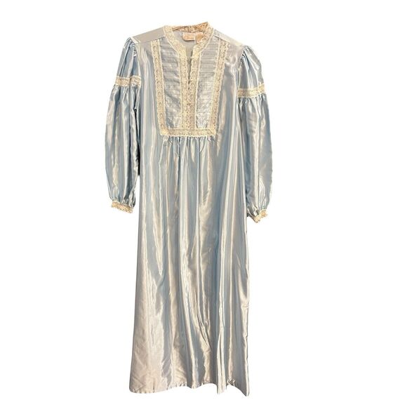 Elise Stevens Nightgown Lace High Neckline Maxi Blue S Cottagecore Victorian - Picture 1 of 7